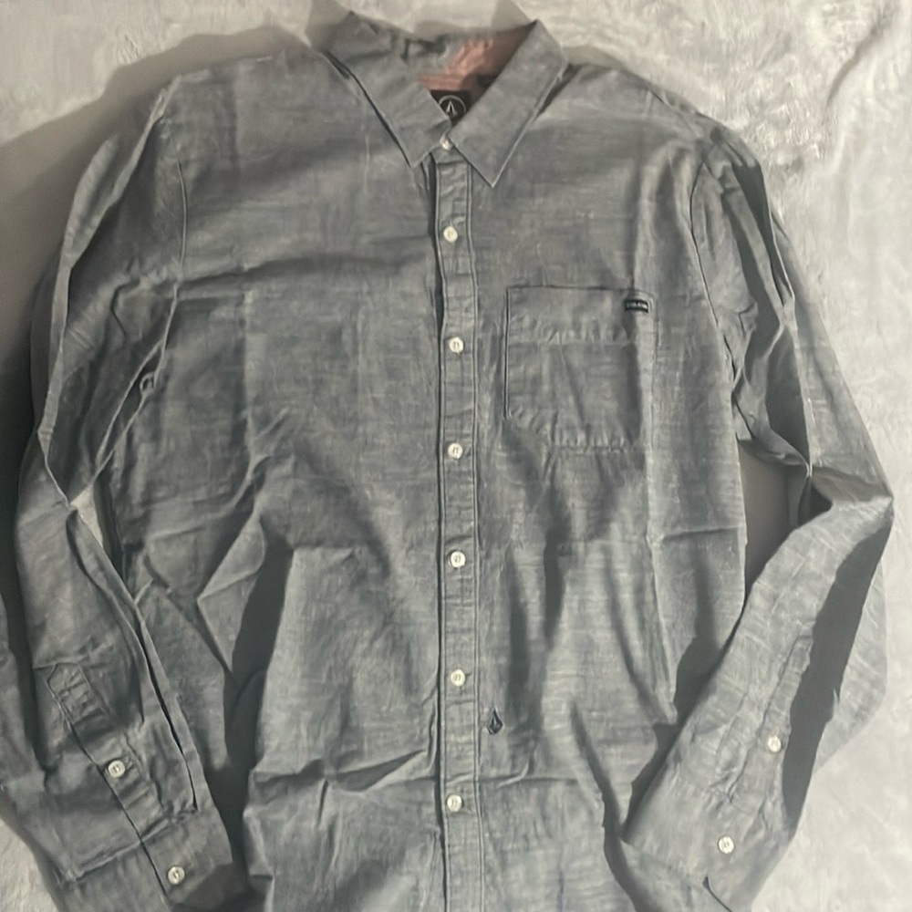Volcom Chambray Button Down Medium Grey Size Xl - image 1